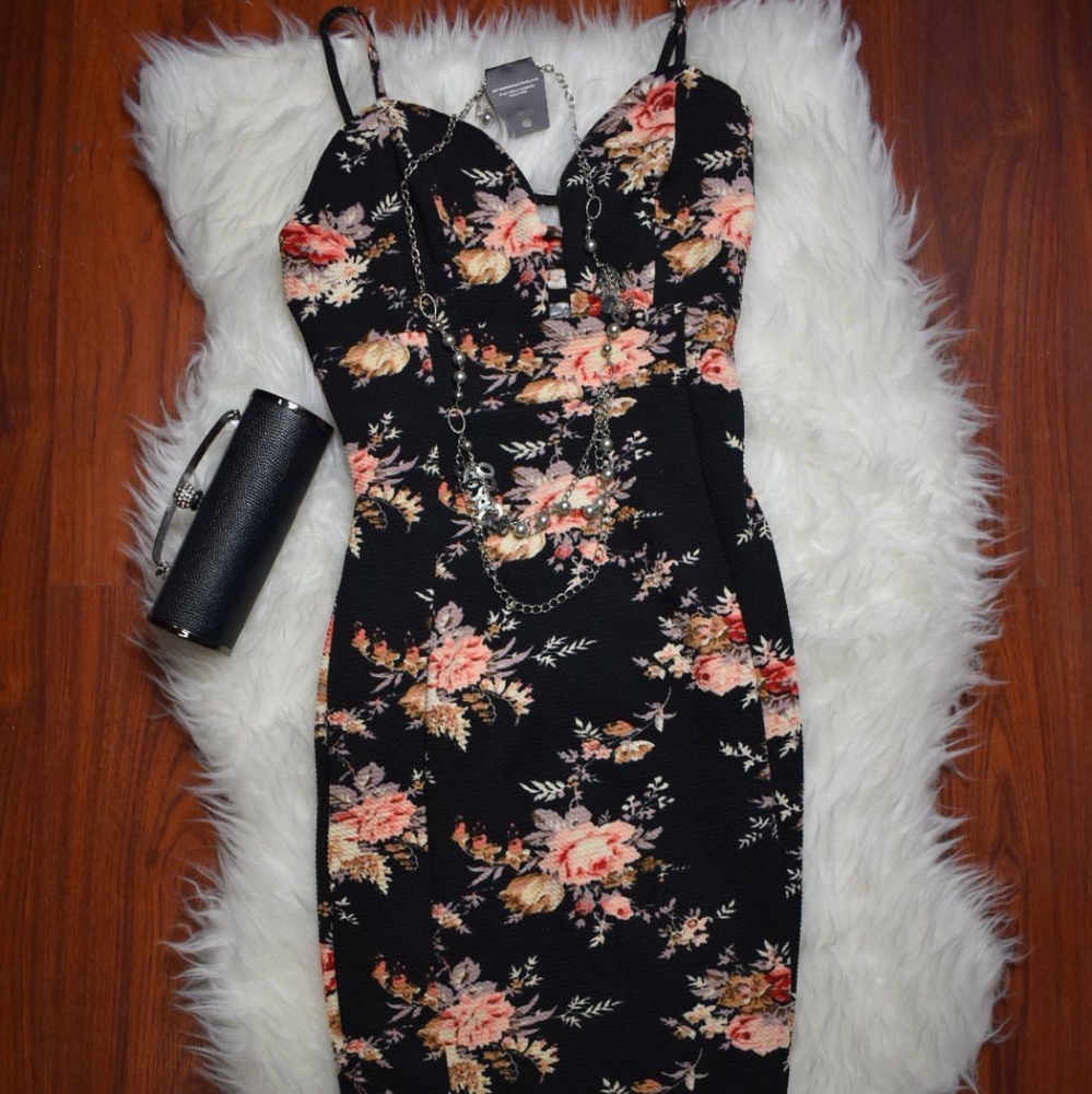 COPY - COPY - Black with peach floral dress